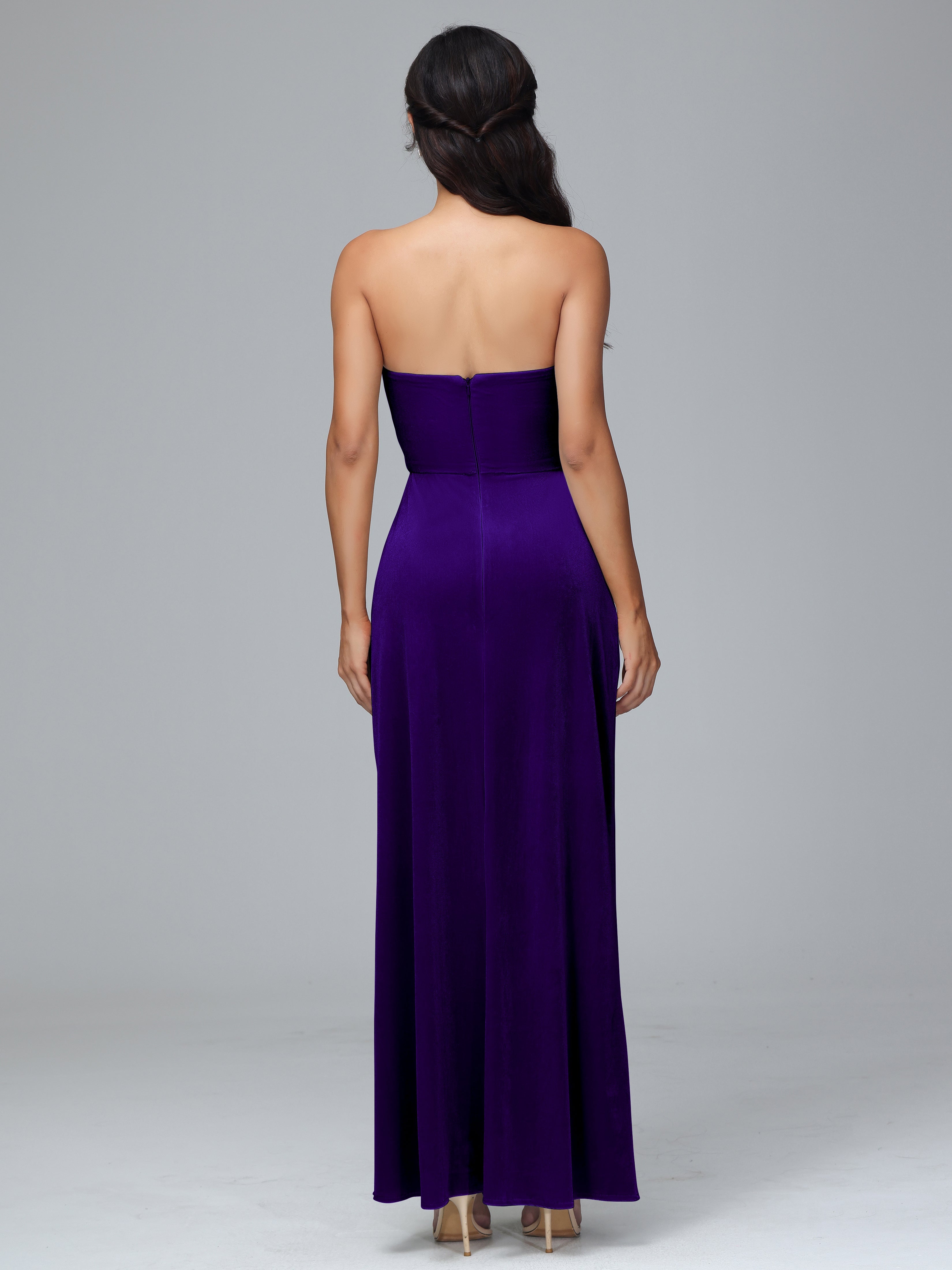 Strapless Velvet Bridesmaid Dress With Slit