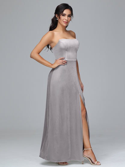 Strapless Velvet Bridesmaid Dress With Slit