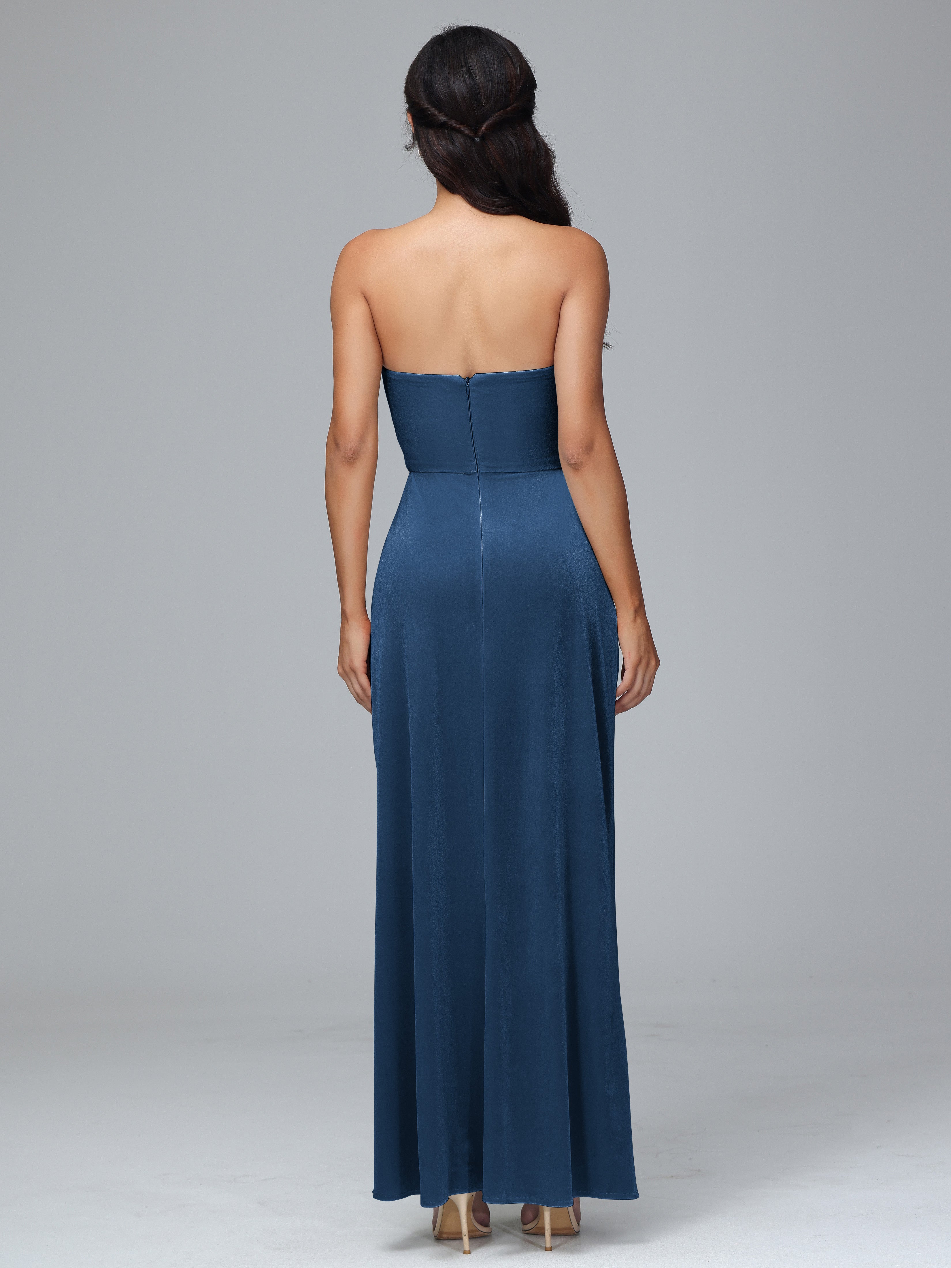 Strapless Velvet Bridesmaid Dress With Slit
