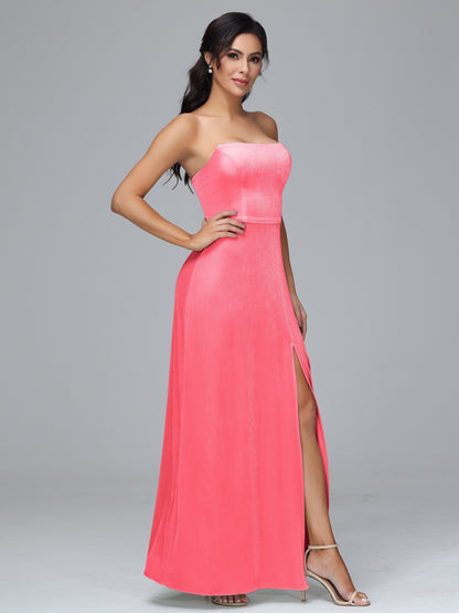 Strapless Velvet Bridesmaid Dress With Slit