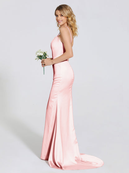 Joanna Straps Trumpet Soft Satin Bridesmaid Dress