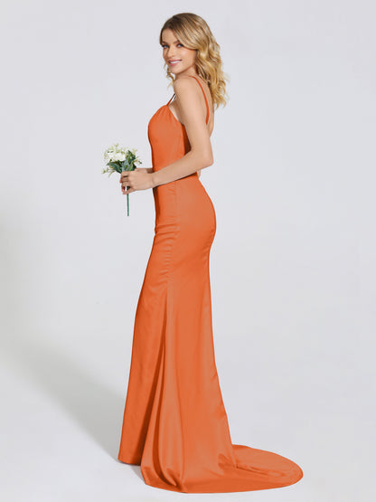 Joanna Straps Trumpet Soft Satin Bridesmaid Dress