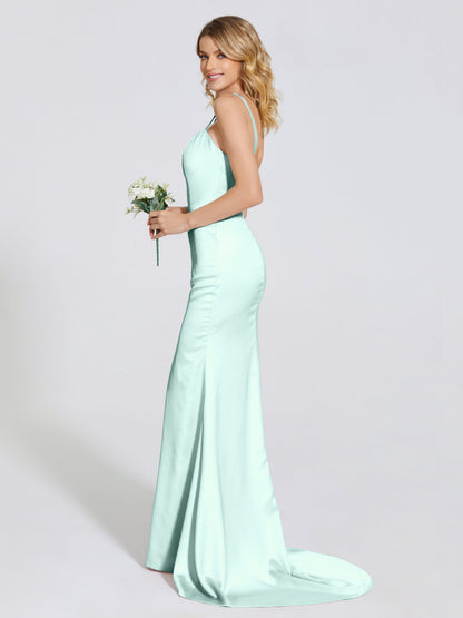 Joanna Straps Trumpet Soft Satin Bridesmaid Dress