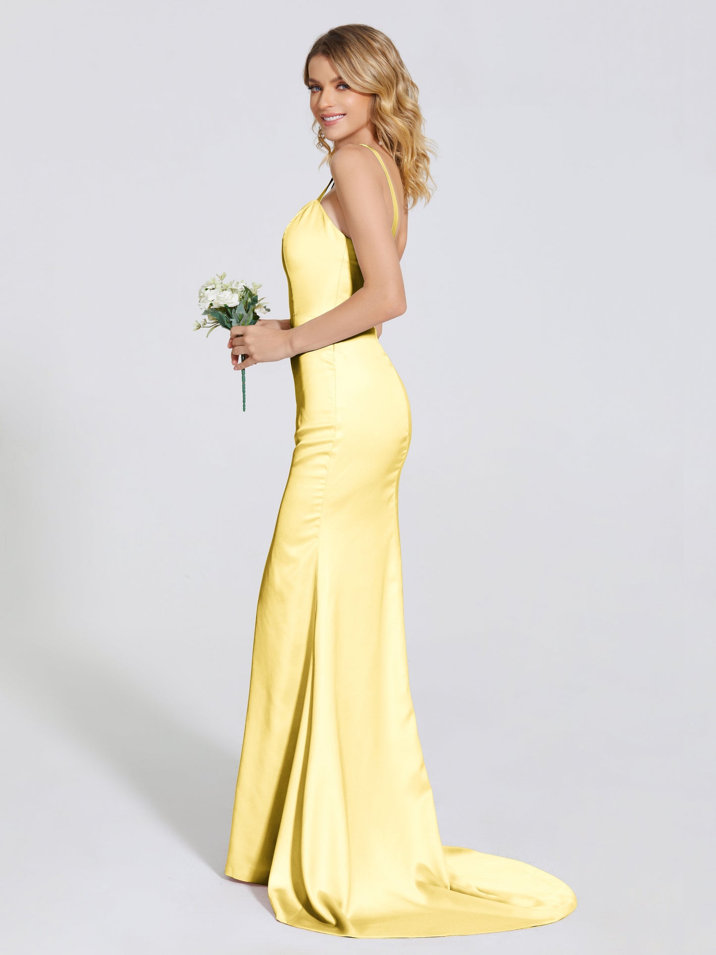 Joanna Straps Trumpet Soft Satin Bridesmaid Dress
