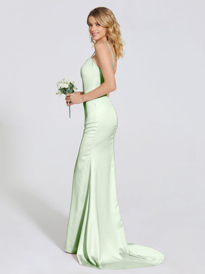 Joanna Straps Trumpet Soft Satin Bridesmaid Dress