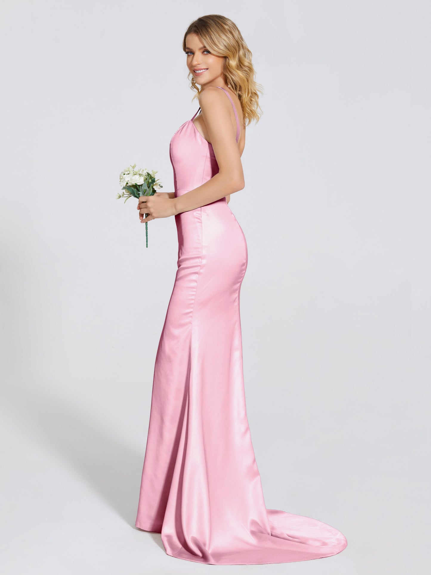 Joanna Straps Trumpet Soft Satin Bridesmaid Dress