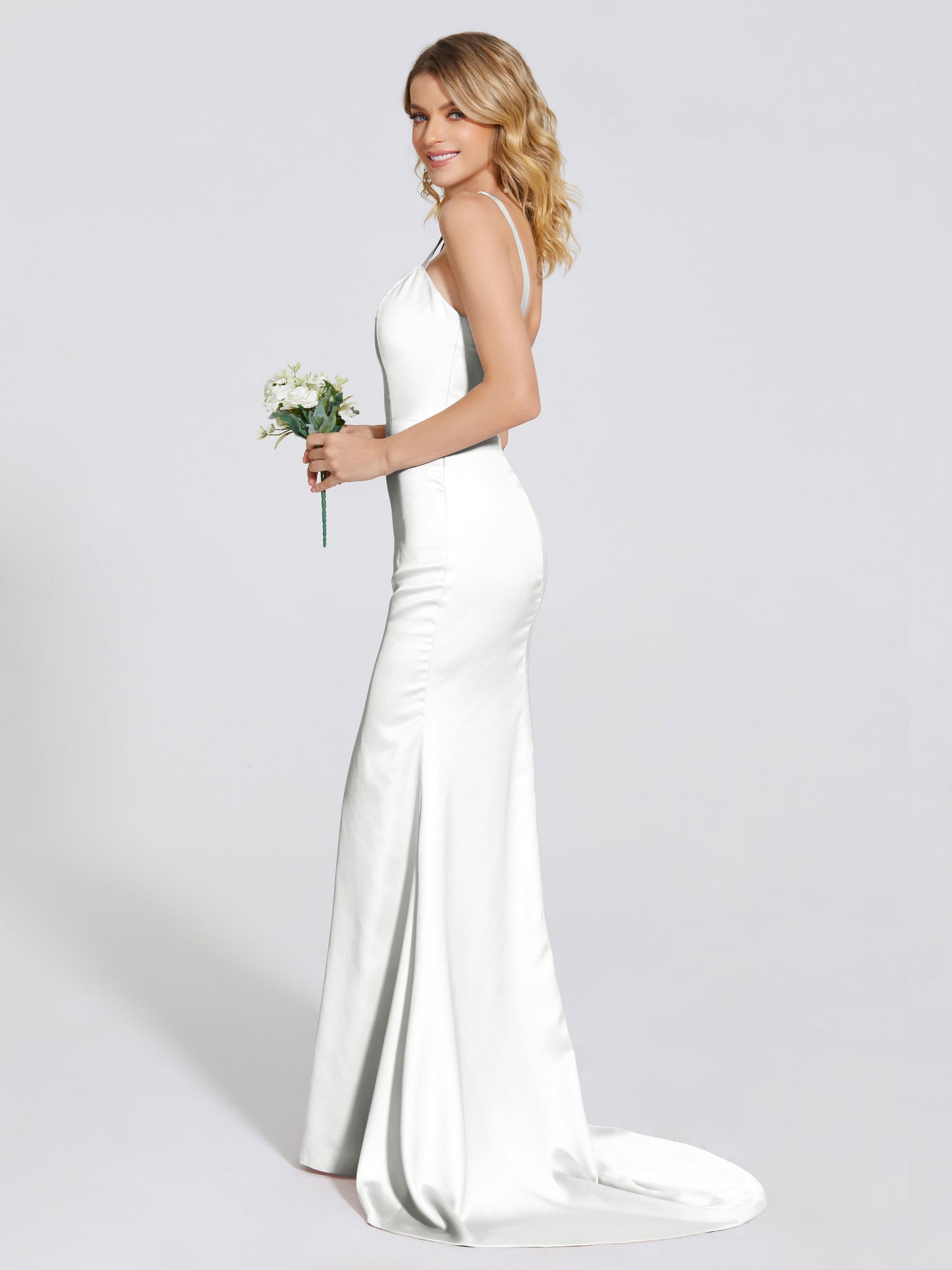 Joanna Straps Trumpet Soft Satin Bridesmaid Dress