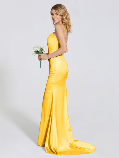 Joanna Straps Trumpet Soft Satin Bridesmaid Dress
