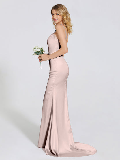 Joanna Straps Trumpet Soft Satin Bridesmaid Dress
