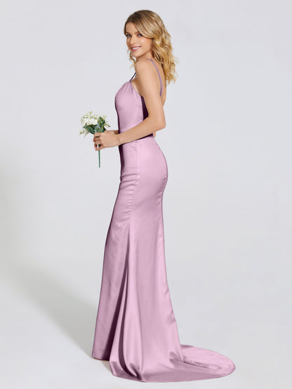 Joanna Straps Trumpet Soft Satin Bridesmaid Dress