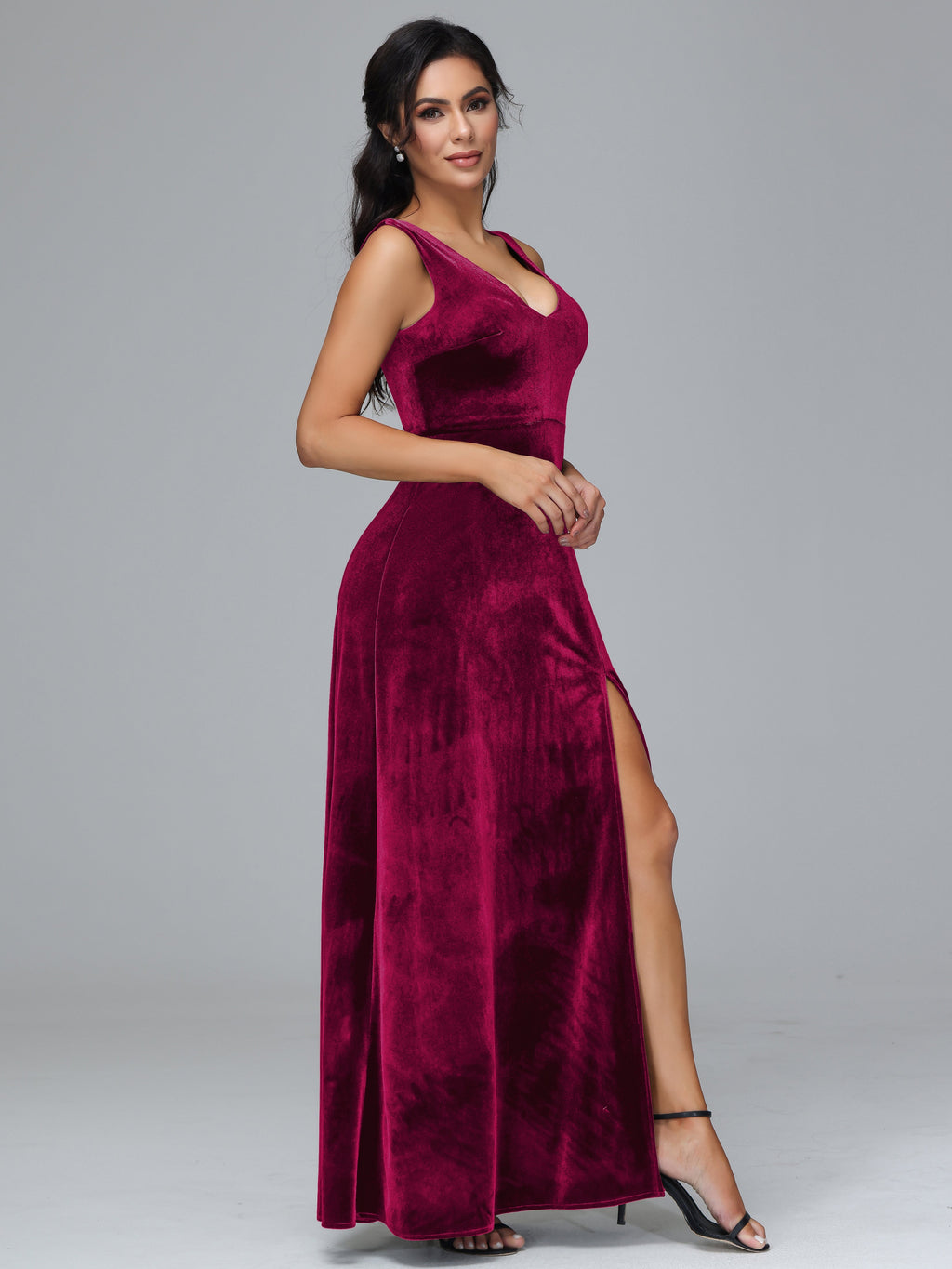 Straps V Neck Plus Size Bridesmaid Dress With Slit