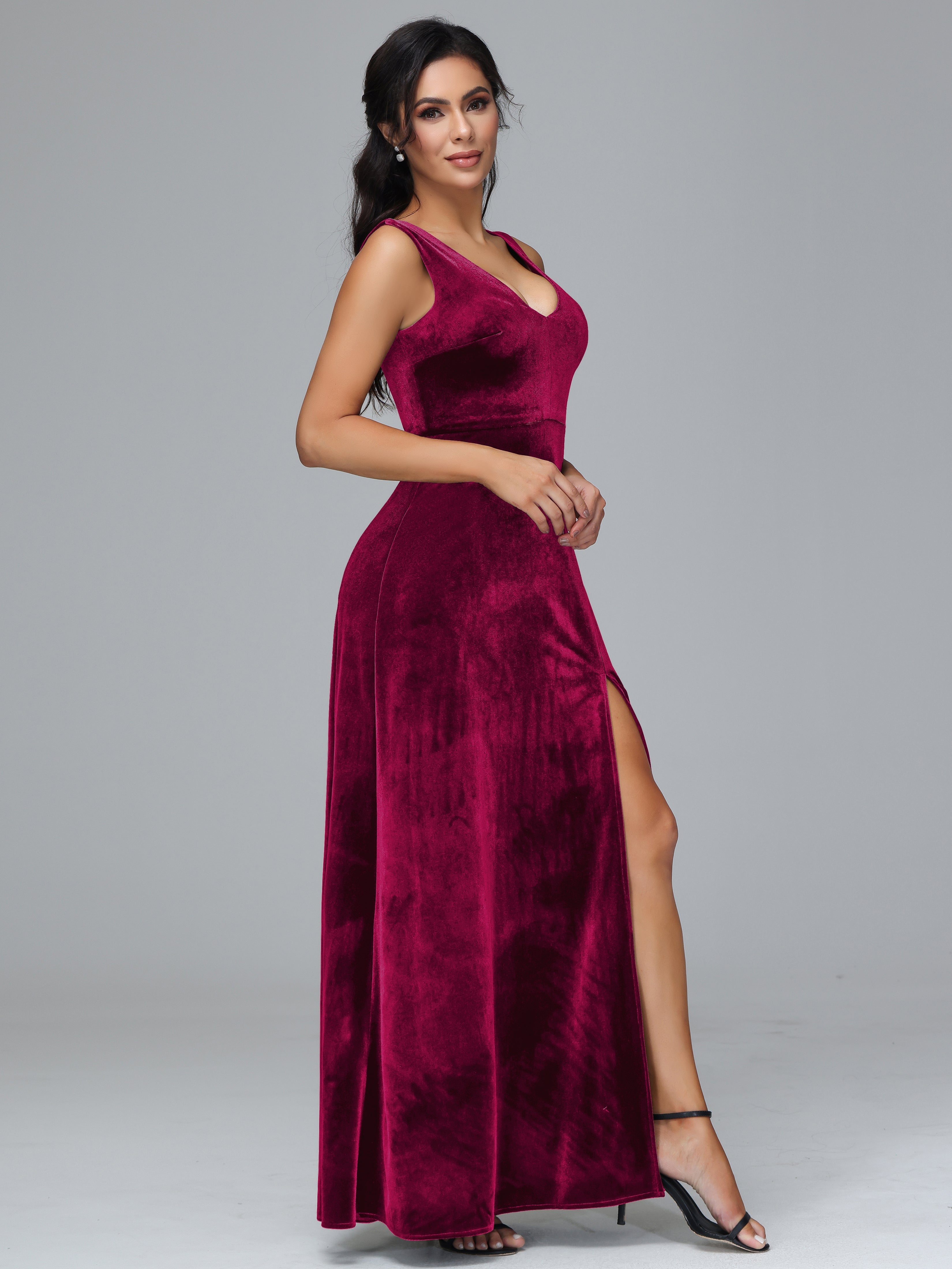 Straps V Neck Plus Size Bridesmaid Dress With Slit