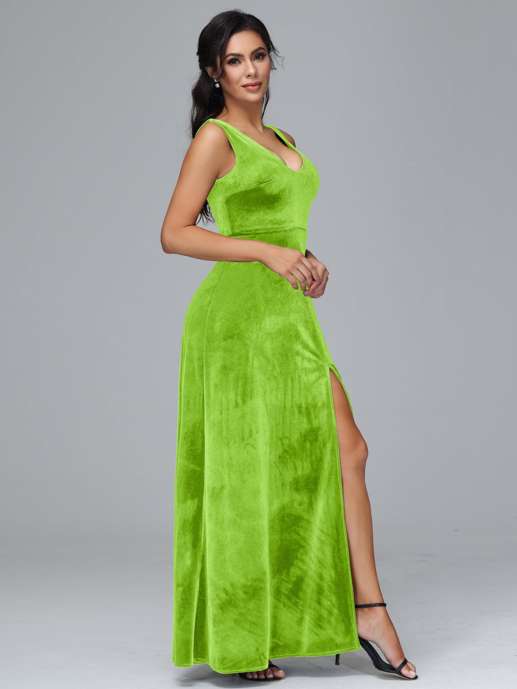 Straps V Neck Plus Size Bridesmaid Dress With Slit