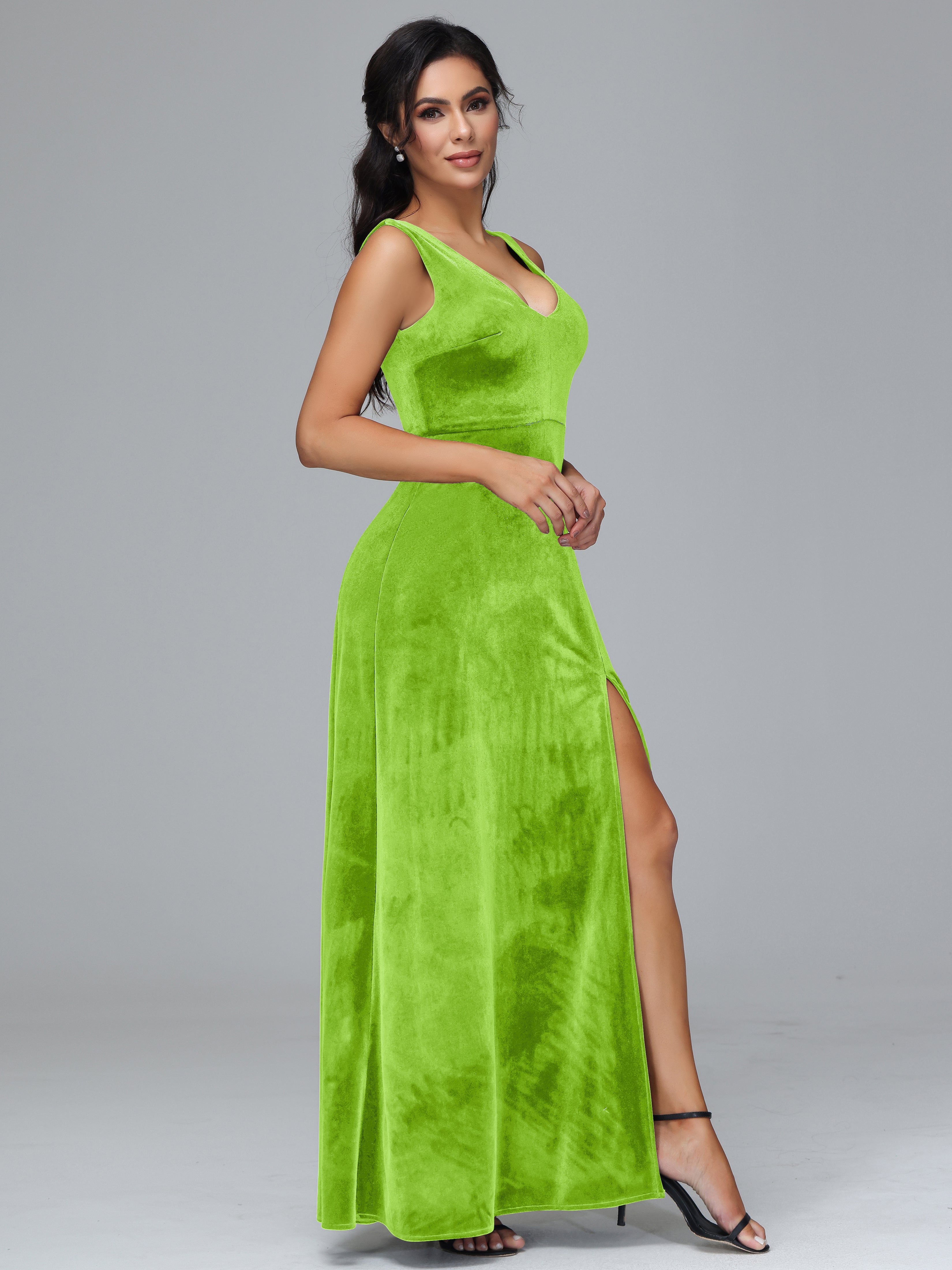 Straps V Neck Plus Size Bridesmaid Dress With Slit