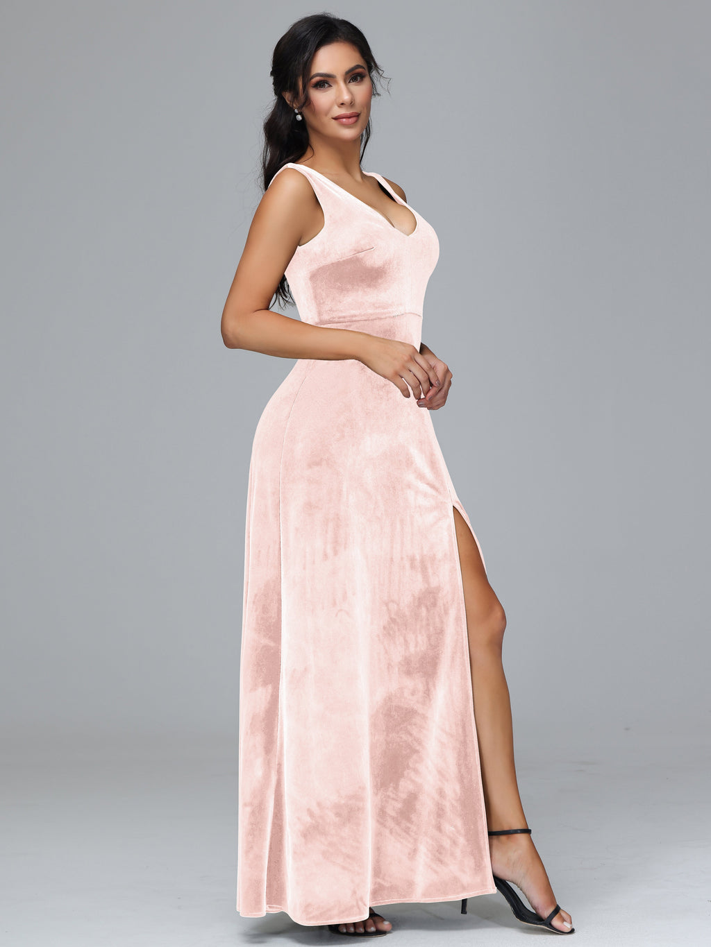 Straps V Neck Plus Size Bridesmaid Dress With Slit