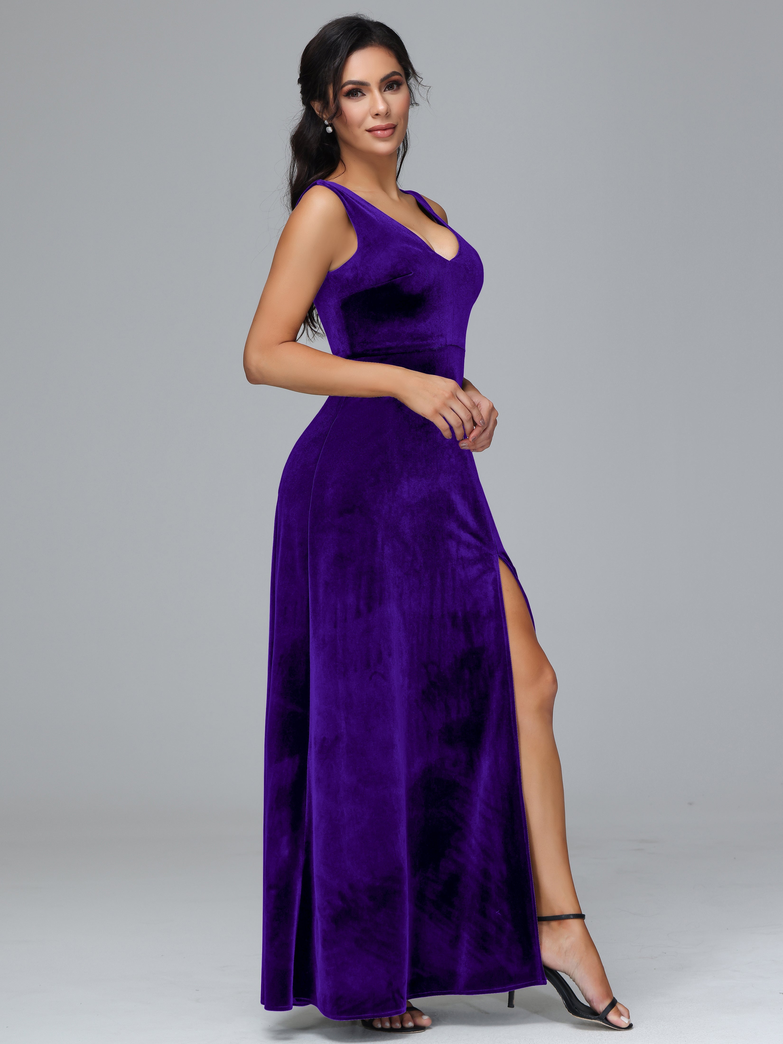 Straps V Neck Plus Size Bridesmaid Dress With Slit