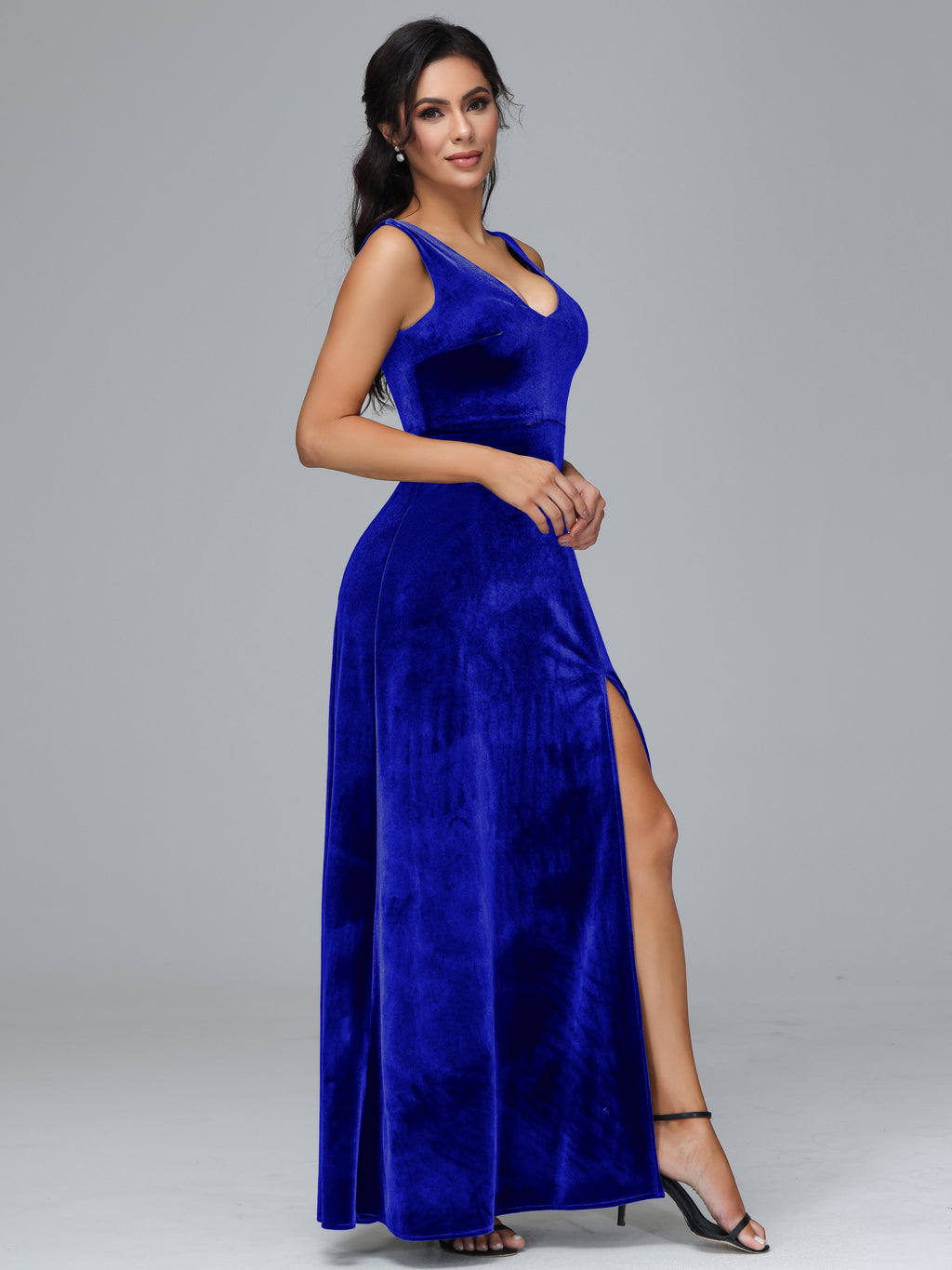 Straps V Neck Plus Size Bridesmaid Dress With Slit