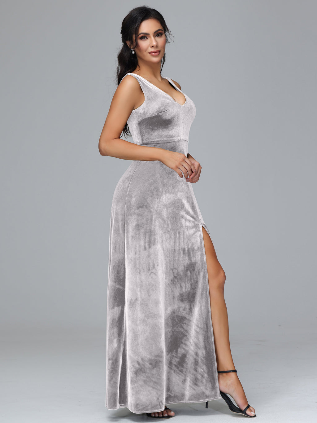 Straps V Neck Plus Size Bridesmaid Dress With Slit