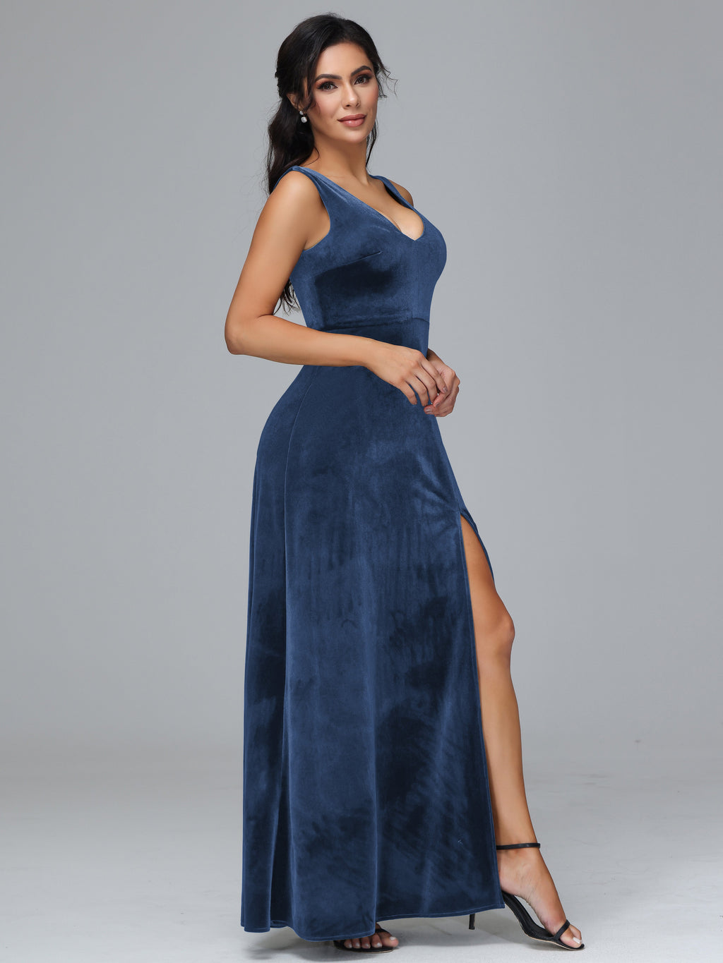 Straps V Neck Plus Size Bridesmaid Dress With Slit