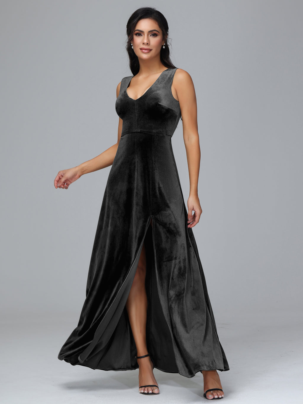 Straps V Neck Plus Size Bridesmaid Dress With Slit