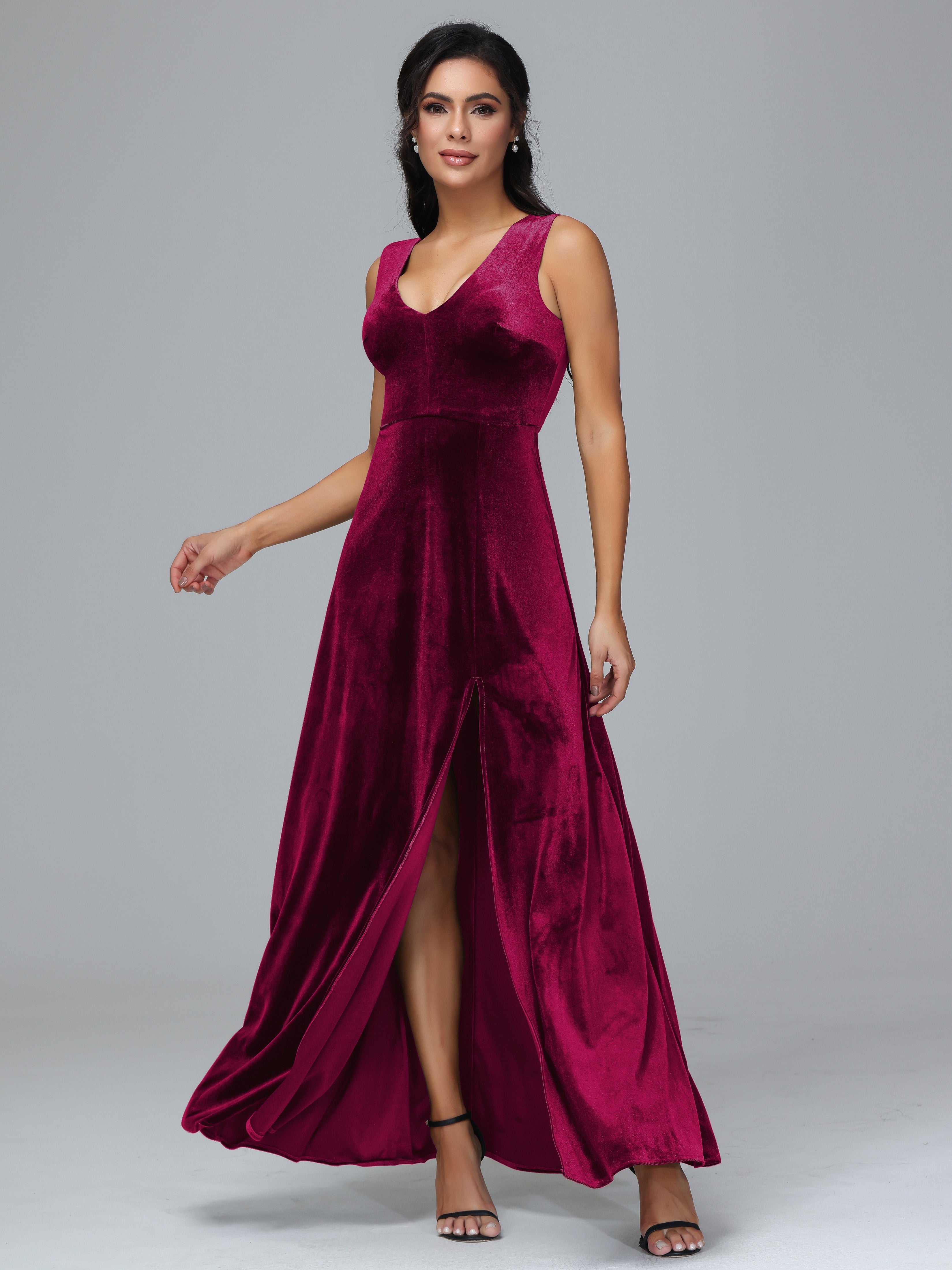 Straps V Neck Plus Size Bridesmaid Dress With Slit