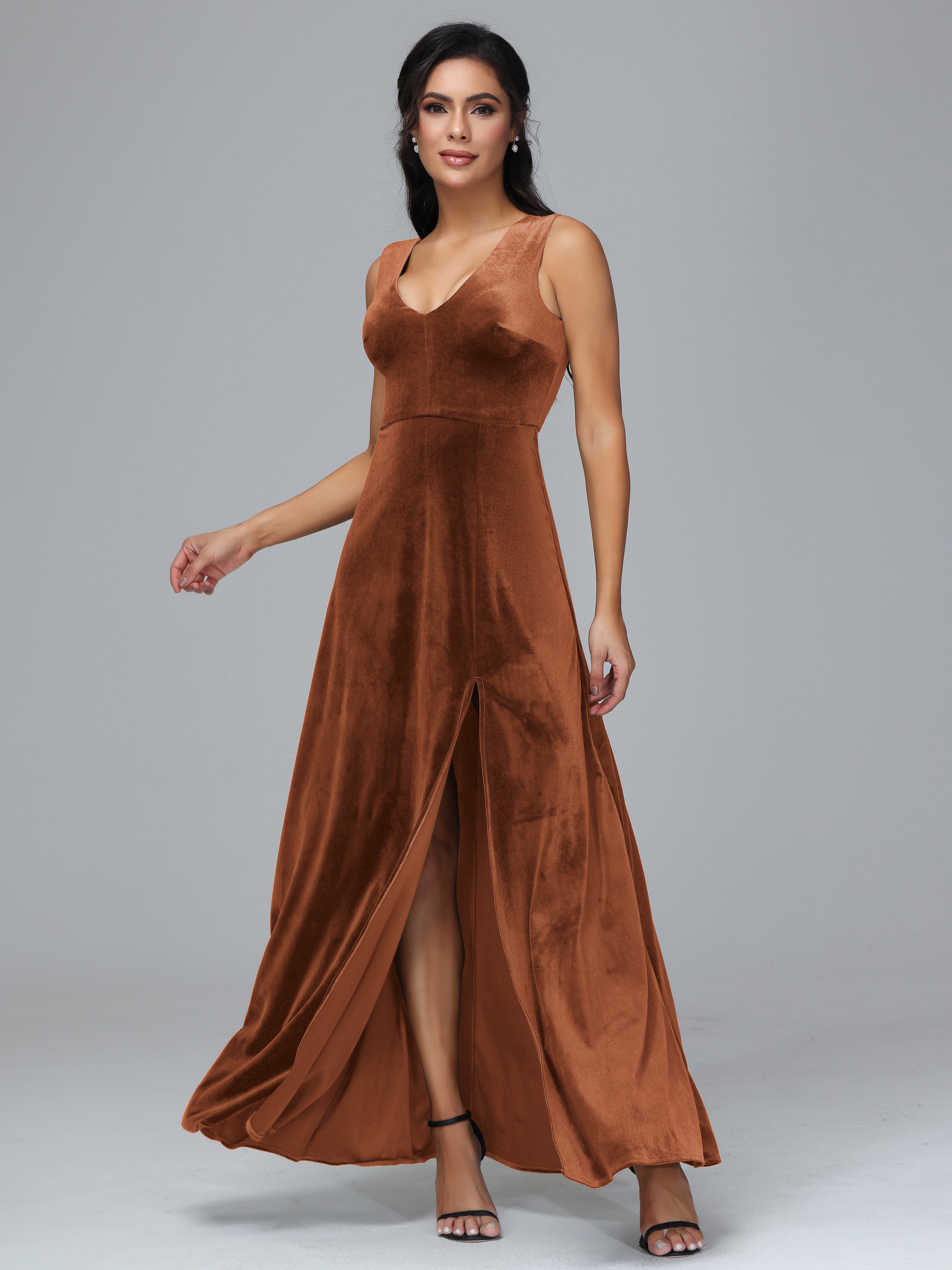 Straps V Neck Plus Size Bridesmaid Dress With Slit