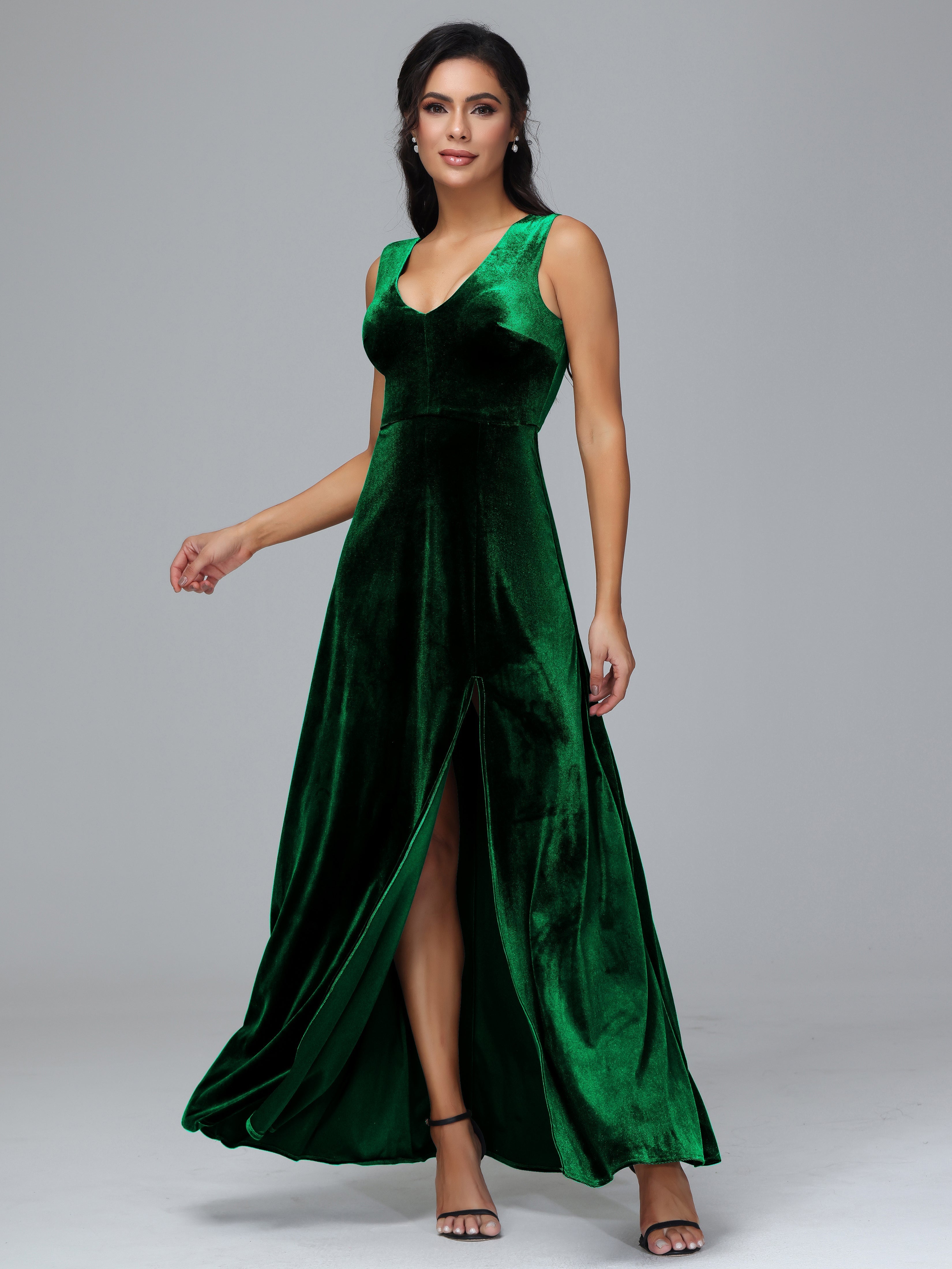 Straps V Neck Plus Size Bridesmaid Dress With Slit