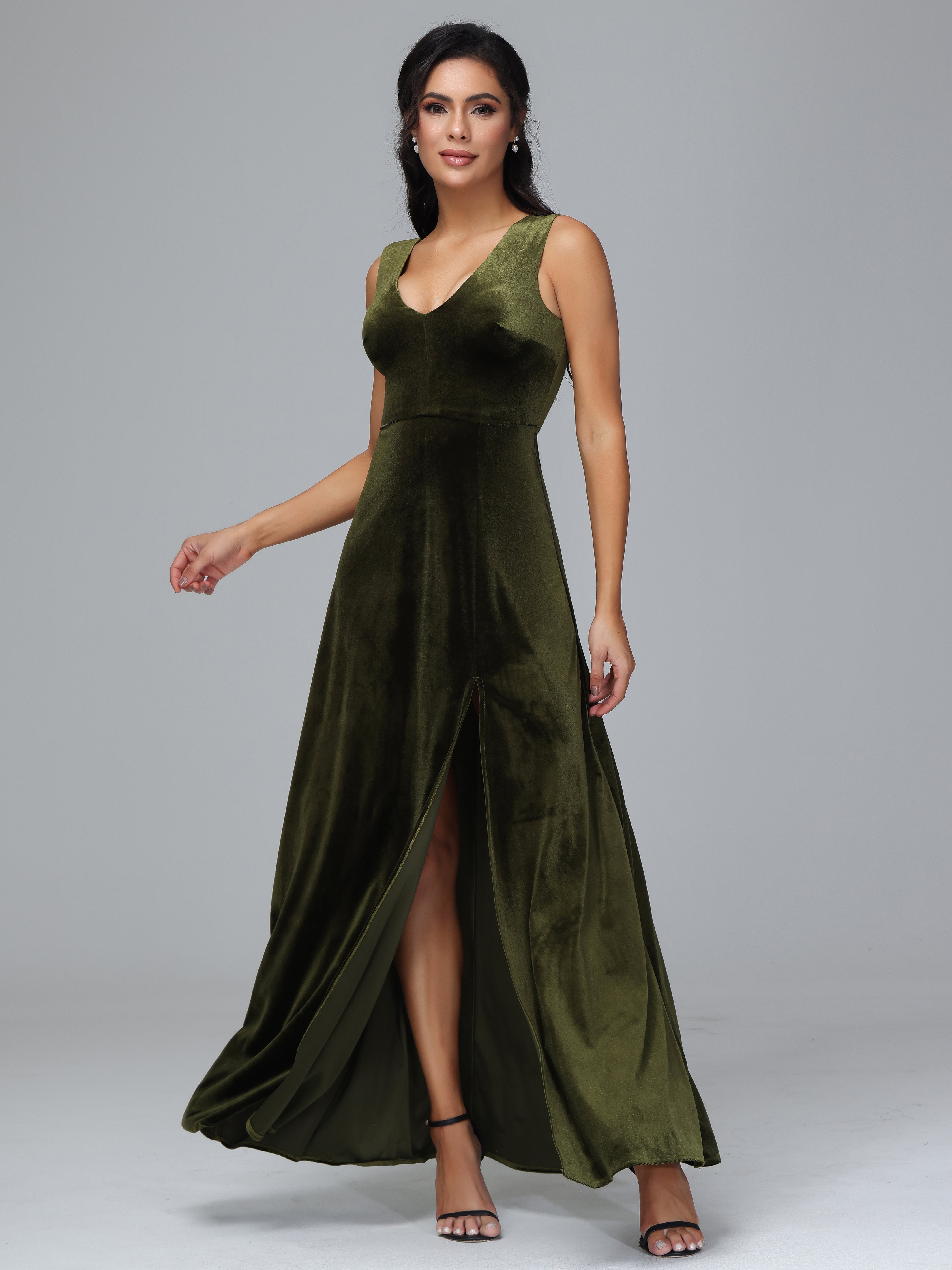 Straps V Neck Plus Size Bridesmaid Dress With Slit