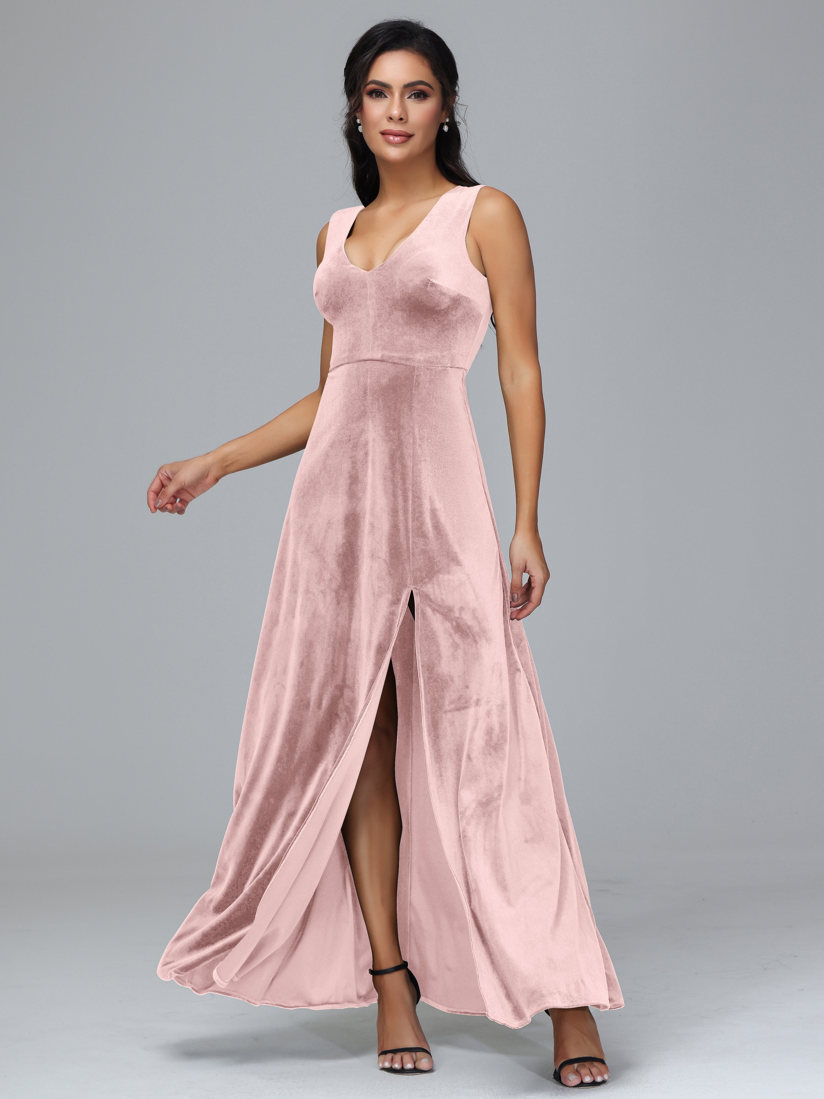 Straps V Neck Plus Size Bridesmaid Dress With Slit