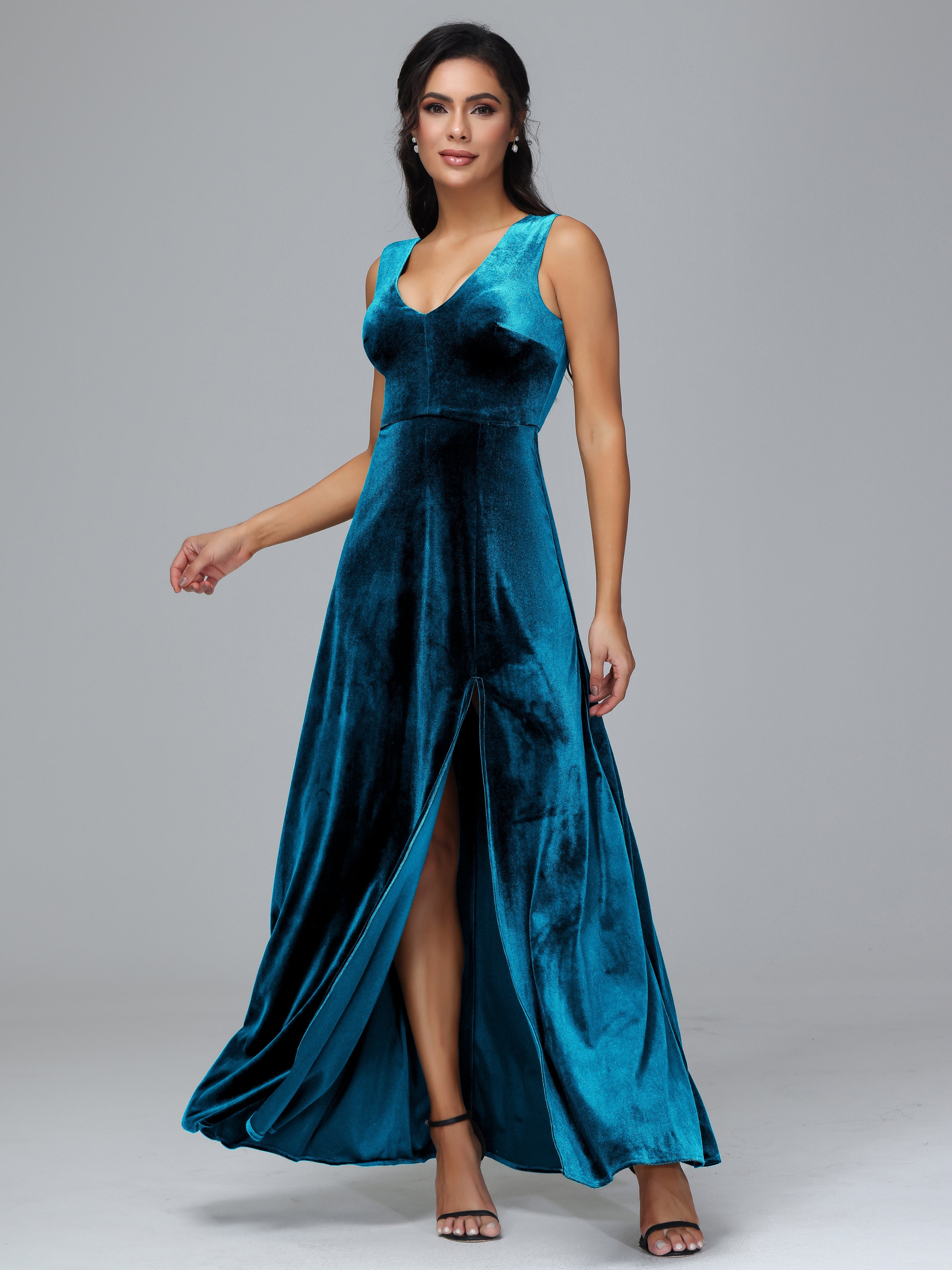 Straps V Neck Plus Size Bridesmaid Dress With Slit