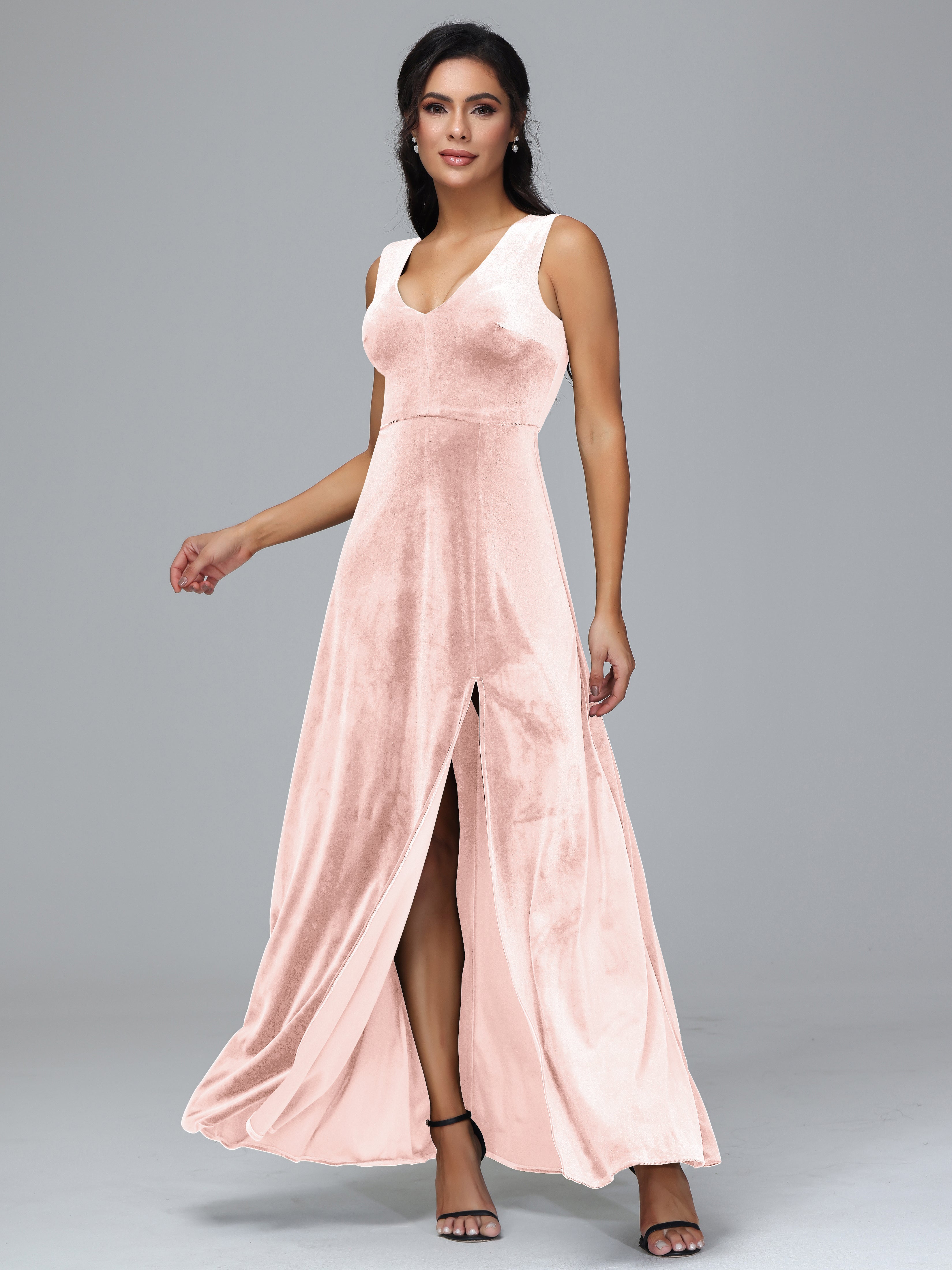 Straps V Neck Plus Size Bridesmaid Dress With Slit