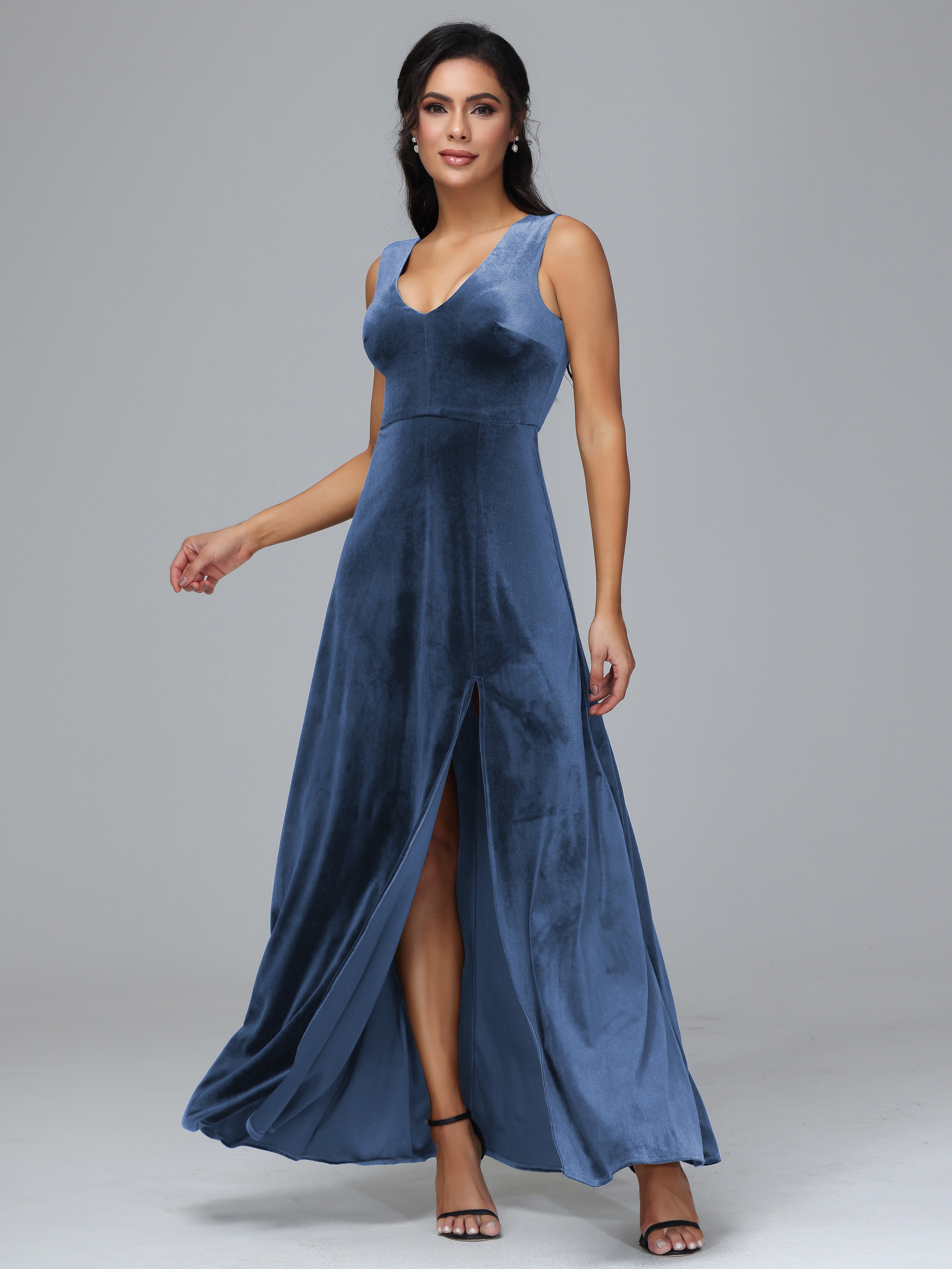 Straps V Neck Plus Size Bridesmaid Dress With Slit