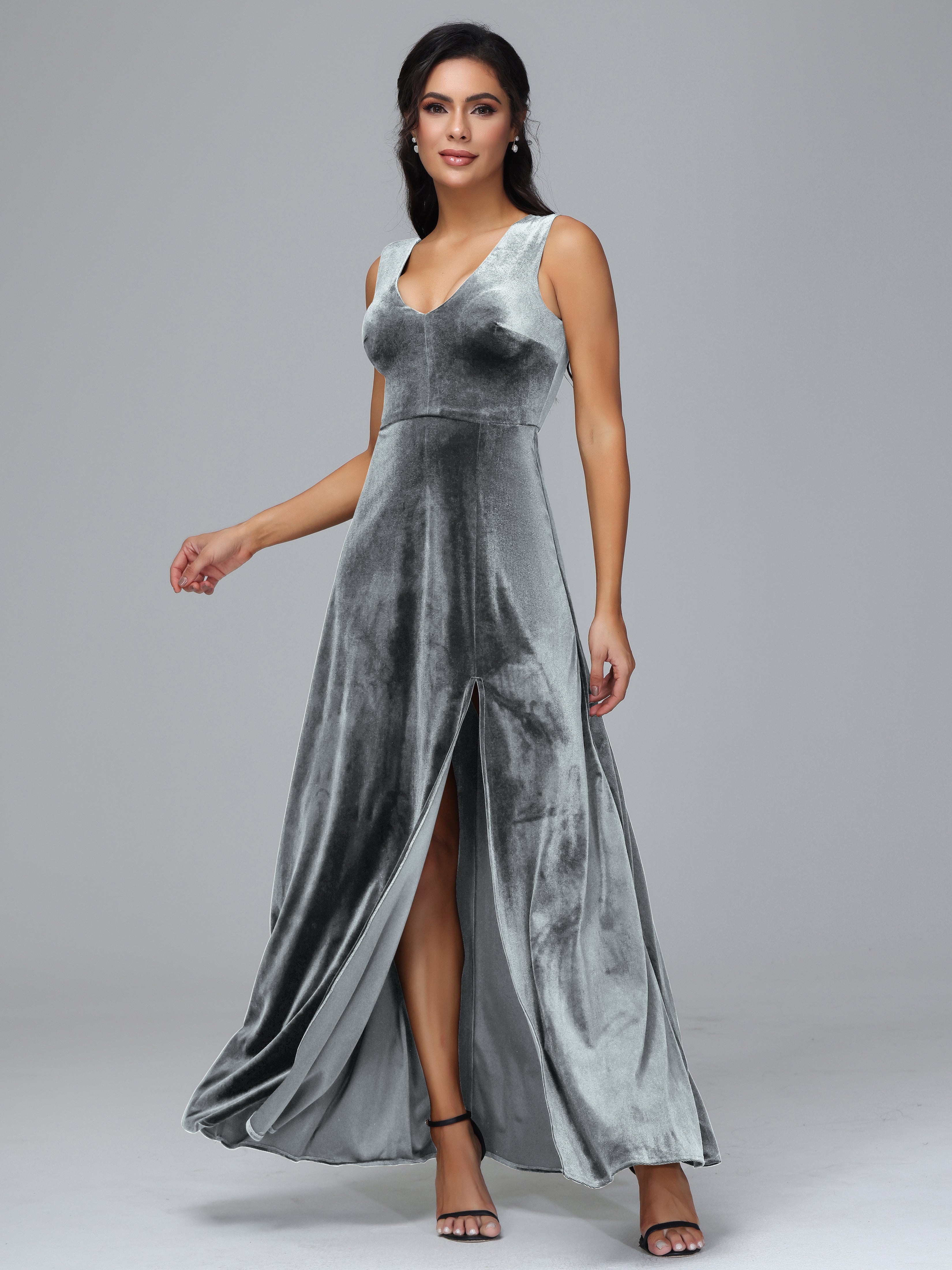 Straps V Neck Plus Size Bridesmaid Dress With Slit