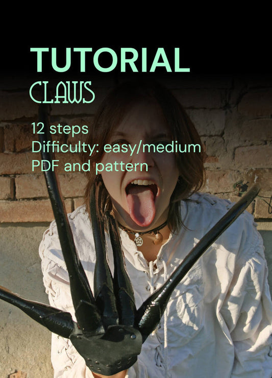 Step-by-step instructions for a DIY beast or werewolf claw project, showing the initial stages of shaping Plastazote foam.