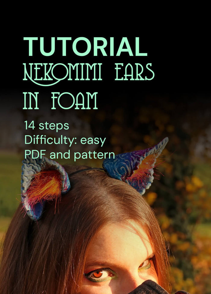 Step-by-step instructions for a DIY Nekomimi ears project using foam, showcasing the initial shaping process.