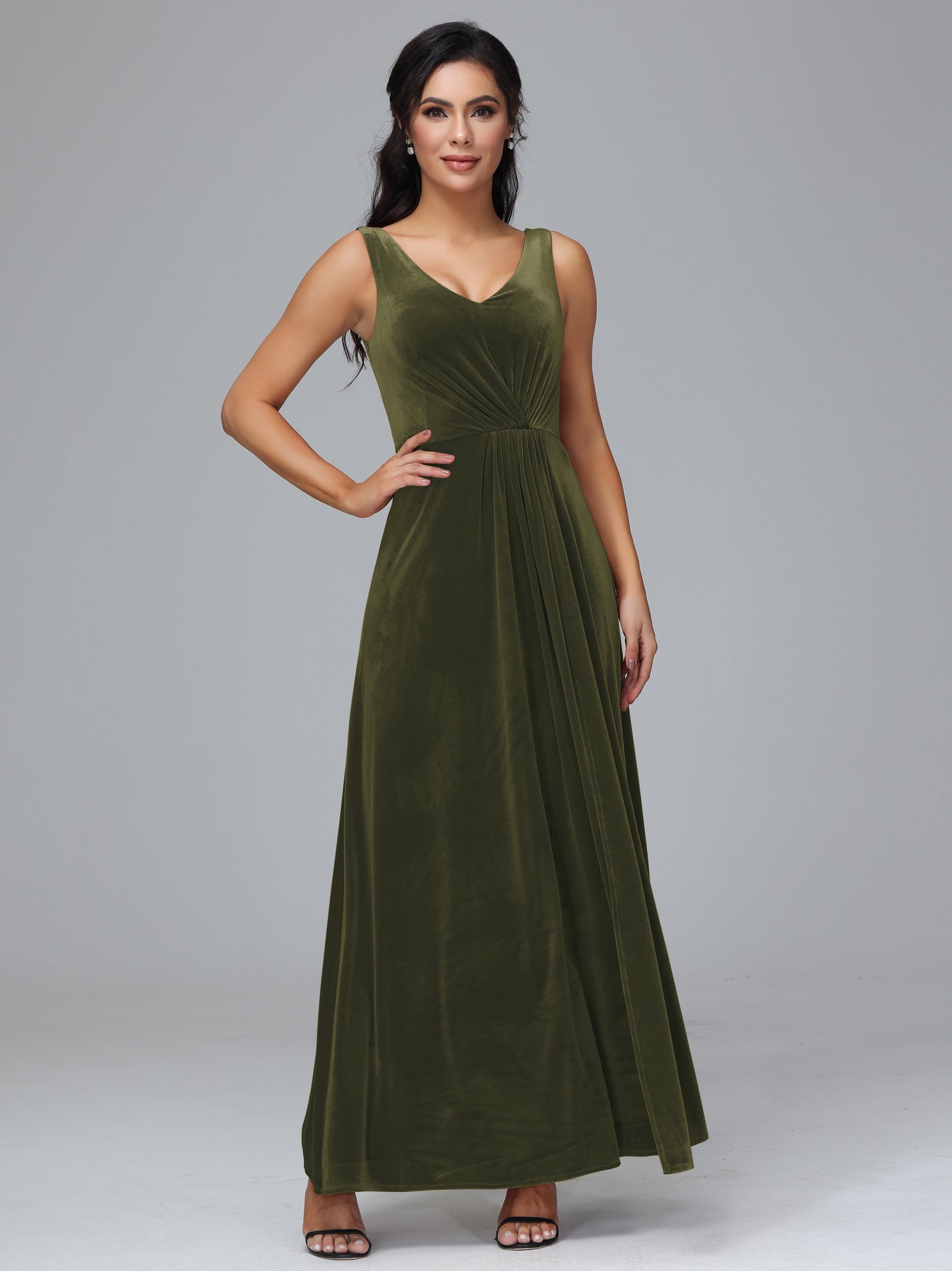 V Neck A Line Velvet Bridesmaid Dress With Slit