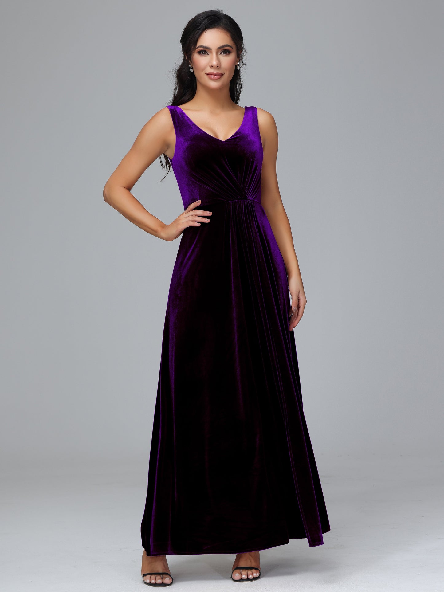 V Neck A Line Velvet Bridesmaid Dress With Slit