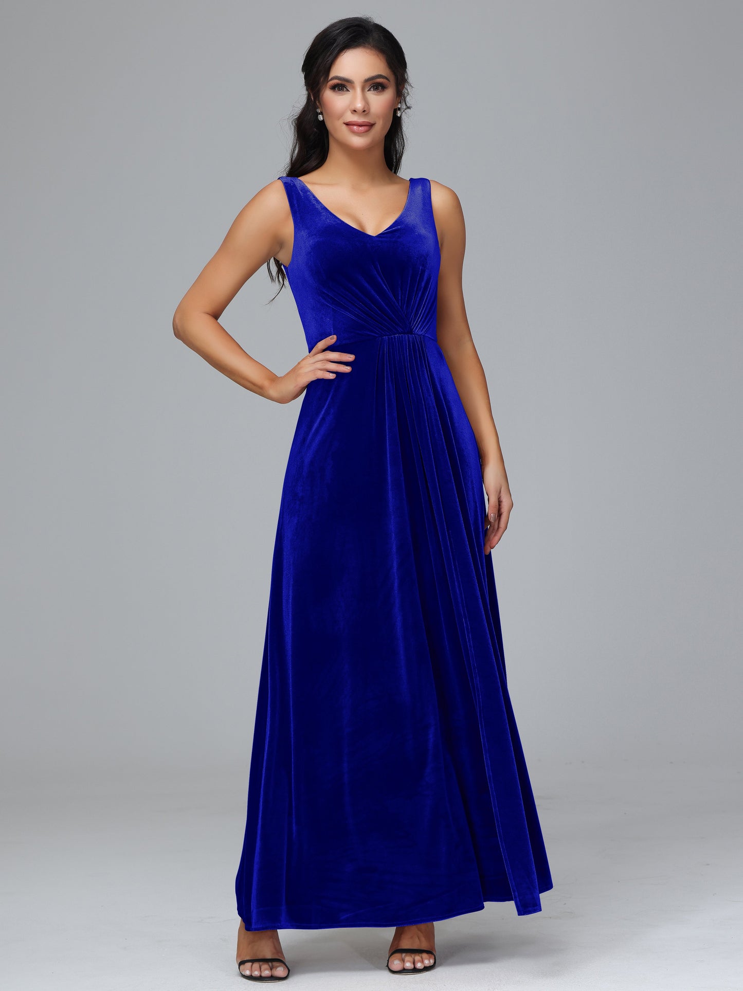 V Neck A Line Velvet Bridesmaid Dress With Slit