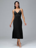 V Neck Spaghetti Straps Velvet Bridesmaid Dress