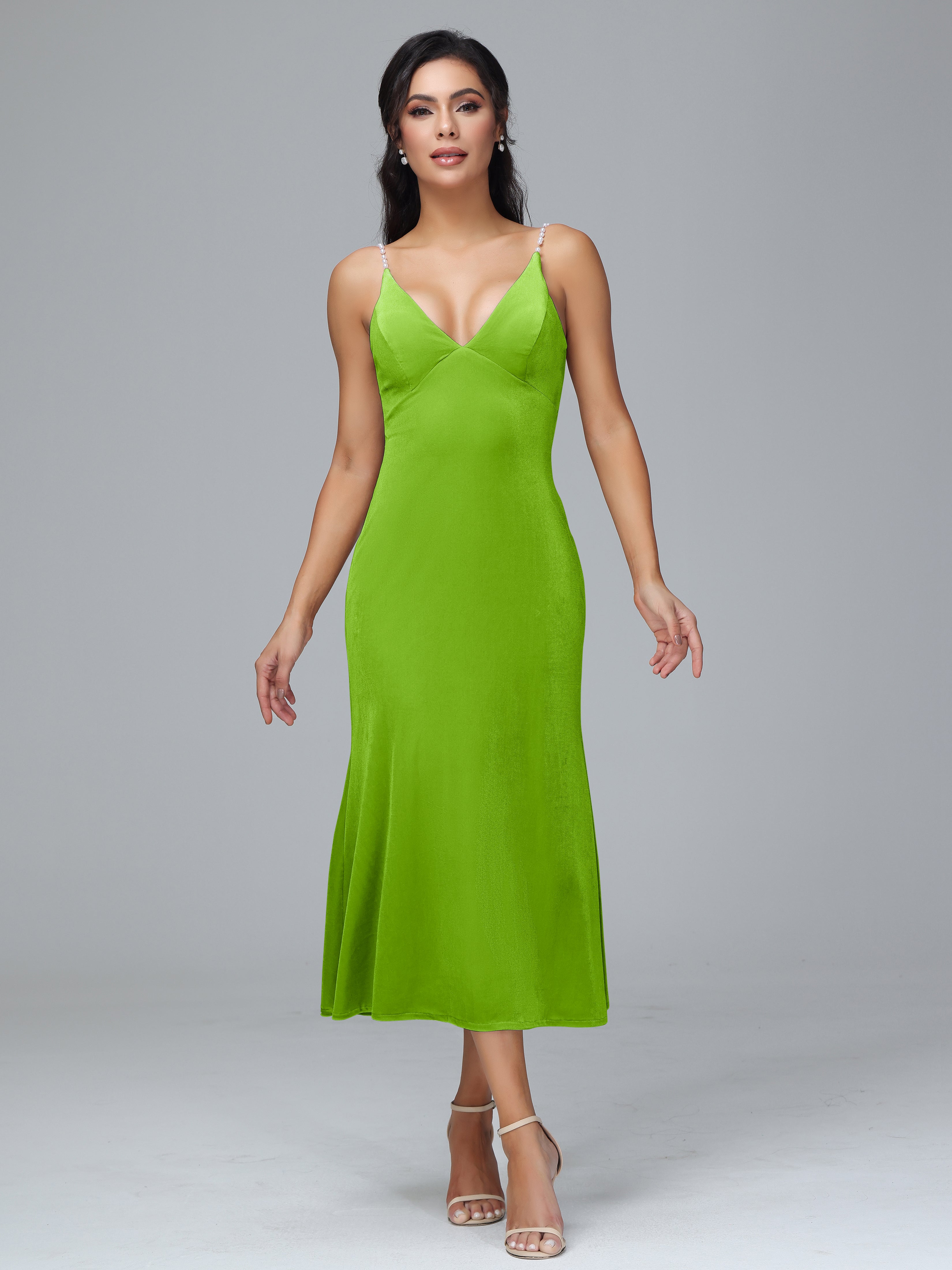 V Neck Spaghetti Straps Velvet Bridesmaid Dress