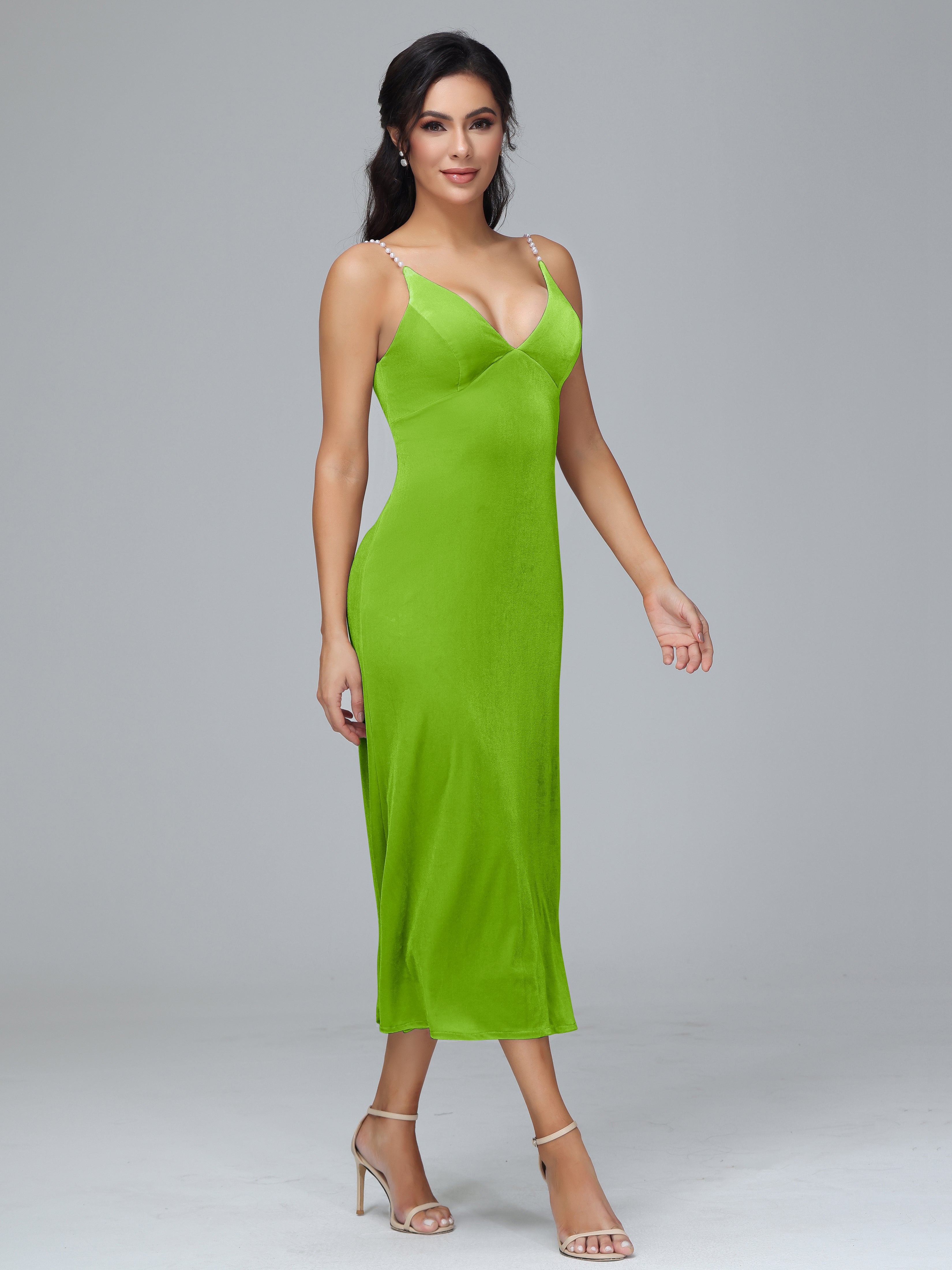 V Neck Spaghetti Straps Plus Size Velvet Bridesmaid Dress