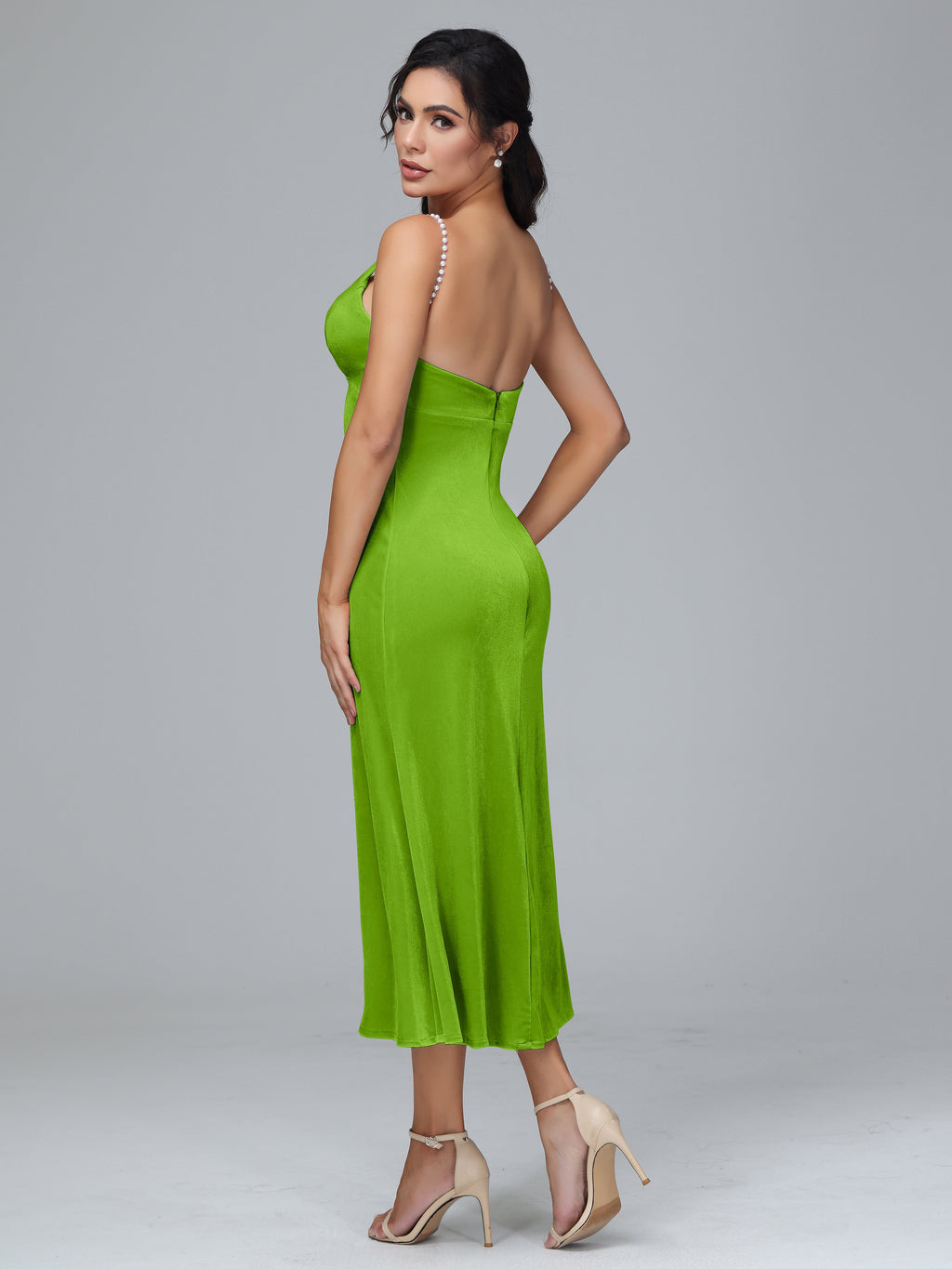 V Neck Spaghetti Straps Plus Size Velvet Bridesmaid Dress