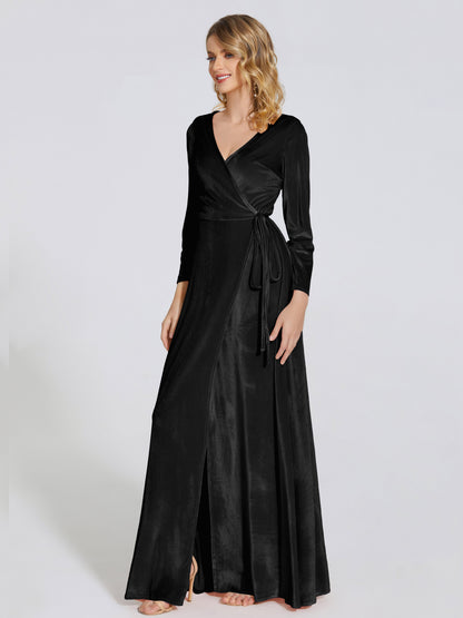 Leila V Neck Velvet Bridesmaid Dress With Sleeves