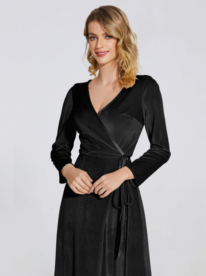 Leila V Neck Velvet Bridesmaid Dress With Sleeves