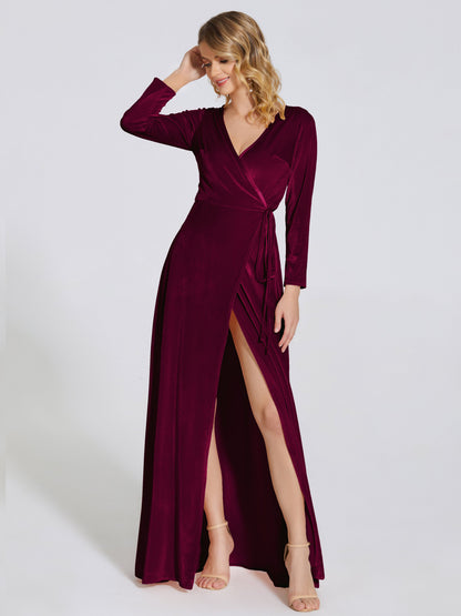 Leila V Neck Velvet Bridesmaid Dress With Sleeves