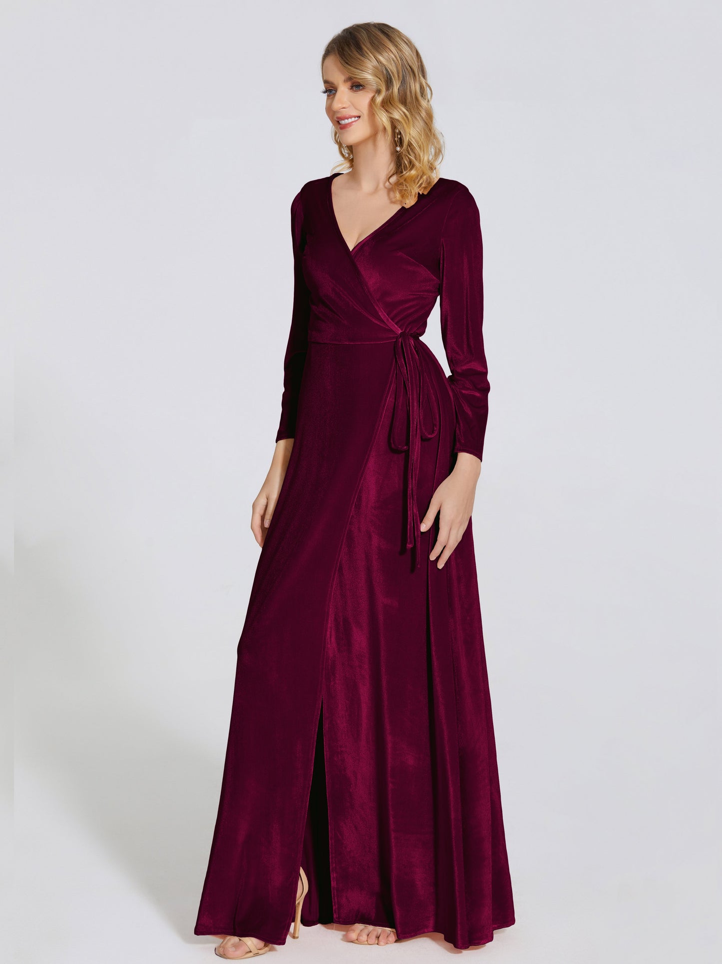 Leila V Neck Velvet Bridesmaid Dress With Sleeves