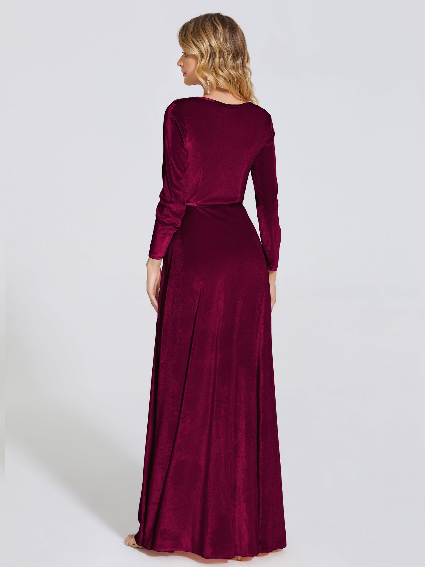 Leila V Neck Velvet Bridesmaid Dress With Sleeves