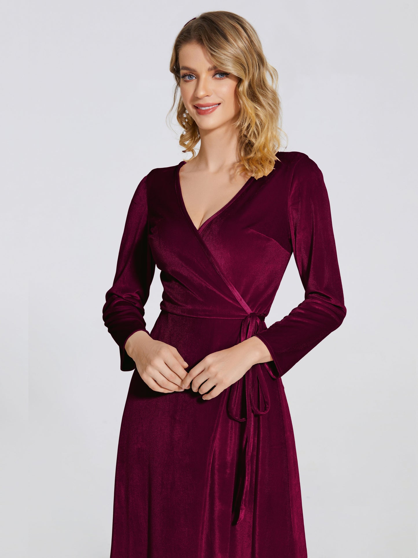 Leila V Neck Velvet Bridesmaid Dress With Sleeves