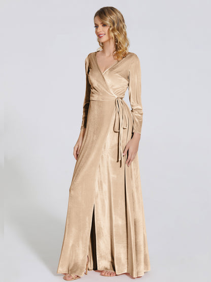 Leila V Neck Velvet Bridesmaid Dress With Sleeves