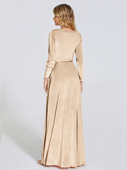 Leila V Neck Velvet Bridesmaid Dress With Sleeves